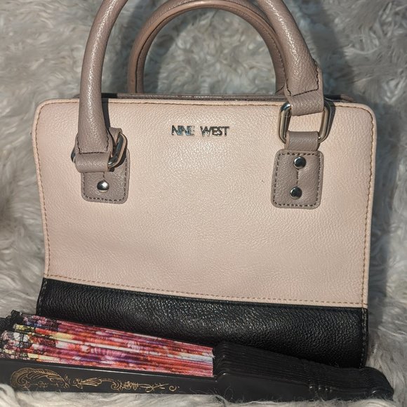 Nine West Vegan Leather Mini Handbag Cream and Black Color Block - Picture 3 of 6
